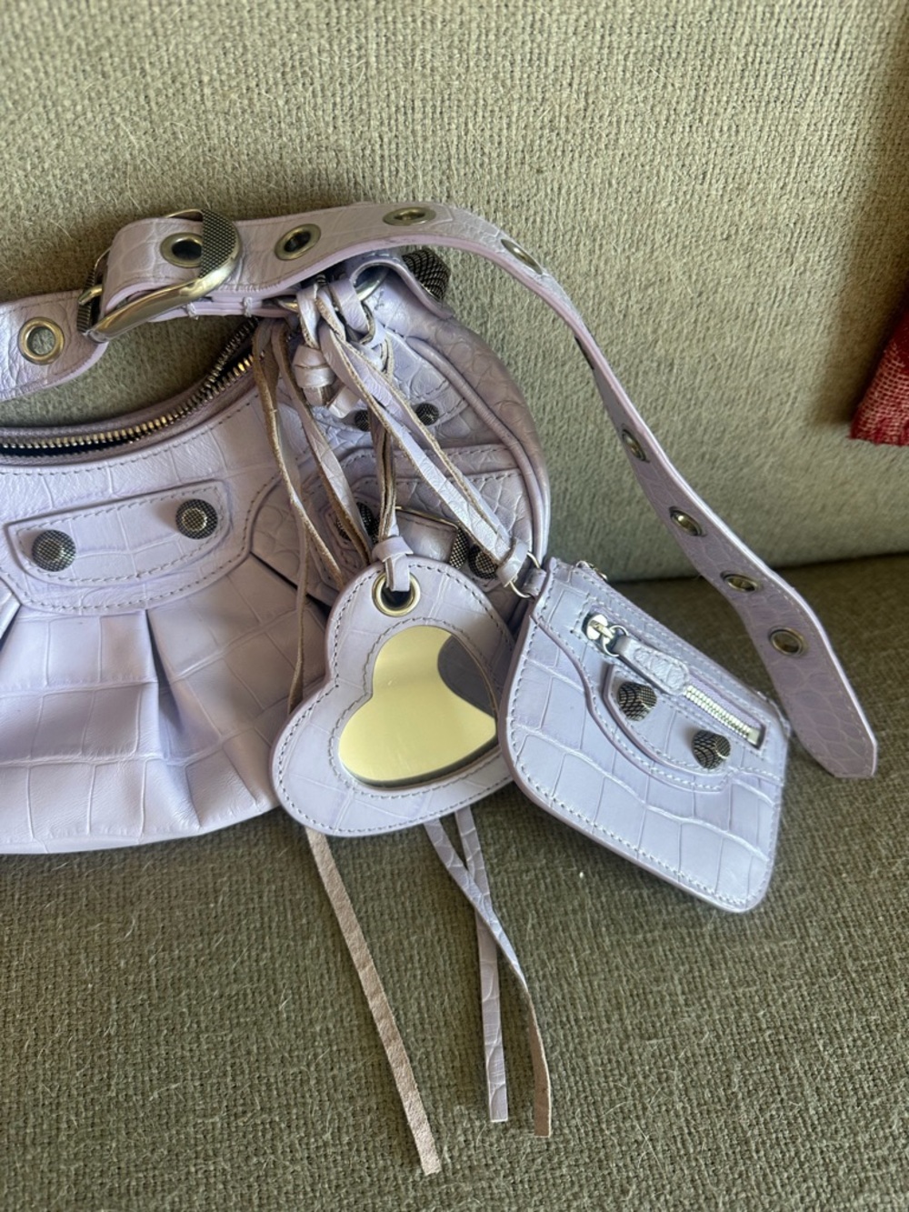 Balenciaga Lilac Croc-Embossed Shoulder Bag with Stud Details Le Cagole XS - Picture 2 of 6